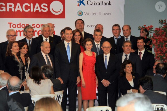 La princesse Letizia et le prince Felipe d'Espagne assistent à un dîner donné par la Chambre de Commerce à Séville, en Espagne, le 20 mai 2014.