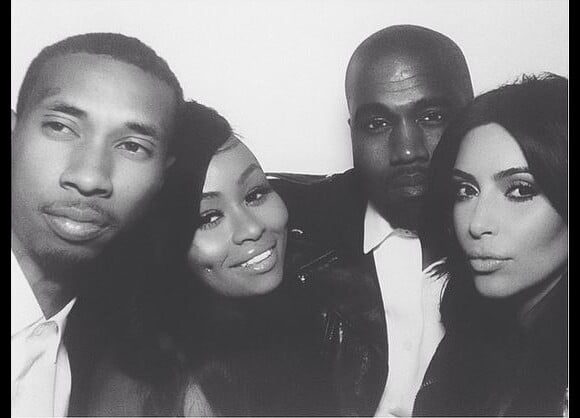 Tyga, Blac Chyna, Kanye West et Kim Kardashian lors de la fête du mariage de Kanye et Kim. Florence, le 24 mai 2014.