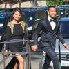 Chrissy Teigen et John Legend arrivent au Fort Belvedere pour assister au mariage de Kim Kardashian et Kanye West. Florence, le 24 mai 2014.