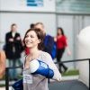 Nathalie Péchalat s'essaye à la boxe - Journée évasion organisée par l'association "Premiers de Cordée" pour le 10e anniversaire de la "Semaine du Sport à l'Hôpital" au Stade de France, le 21 mai 2014.