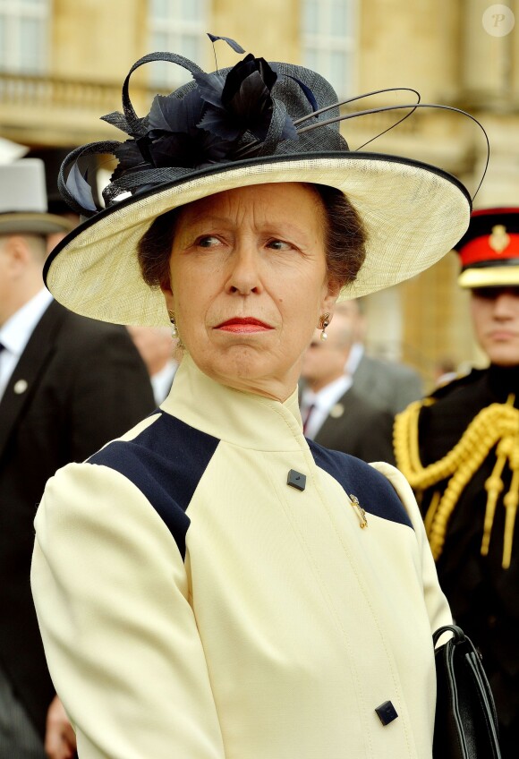 La princesse Anne. Deuxième garden party de l'année à Buckingham, le 28 mai 2014, en l'honneur de la Household Cavalry.