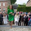 La princesse Claire de Belgique était rayonnante pour la première  communion de ses fils les princes Nicolas et Aymeric de Belgique le 29 mai 2014 à l'église Sainte-Catherine de Bonlez.