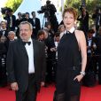 Natacha Polony (habillée en Karl Lagerfeld) et son mari Périco Légasse - Montée des marches du film "Pour une poignée de dollars" pour la cérémonie de clôture du 67 ème Festival du film de Cannes. Le 24 mai 2014.