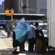  Tilda Swinton aper&ccedil;ue sur le tournage de Trainwreck &agrave; New York, le 2 juin 2014. 