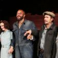 Jim Parrack, Leighton Meester, Chris O'Dowd et James Franco pour la première représentation de "Des souris et des hommes", sur une scène de Broadway à New York, le 19 mars 2014.