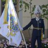 Un garde royal lors du baptême de la princesse Leonore de Suède, au palais Drottningholm à Stockholm, le 8 juin 2014, au cours duquel deux gardes ont perdu connaissance.