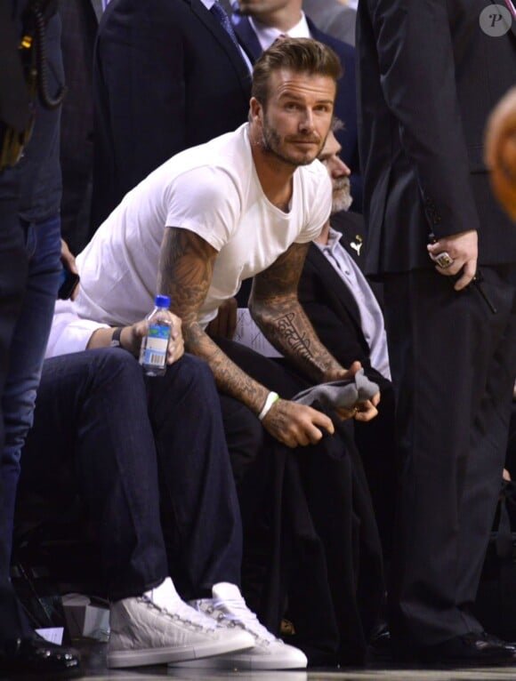 David Beckham lors d'un match du Heat de Miami, le 6 mai 2014