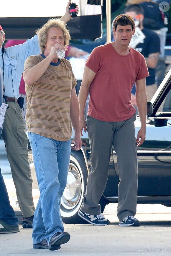 Jim Carrey et Jeff Daniels sur le tournage de Dumb and Dumber To à Atlanta, le 4 octobre 2013.
