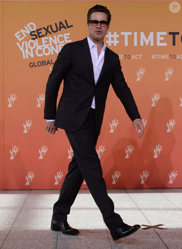 Brad Pitt arrives at the End Sexual Violence in Conflict Summit at the Excel centre in east London, UK, Thursday June 12, 2014. Photo by Stefan Rousseau/PA Wire/ABACAPRESS.COM12/06/2014 - London