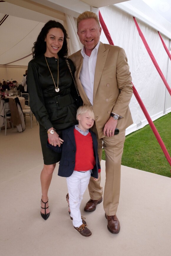 Boris Becker, sa femme Lilly Kerssenberg et leur fils Amadeus le 15 juin 2014 à la Cartier Queens Cup au club de polo de Windsor.