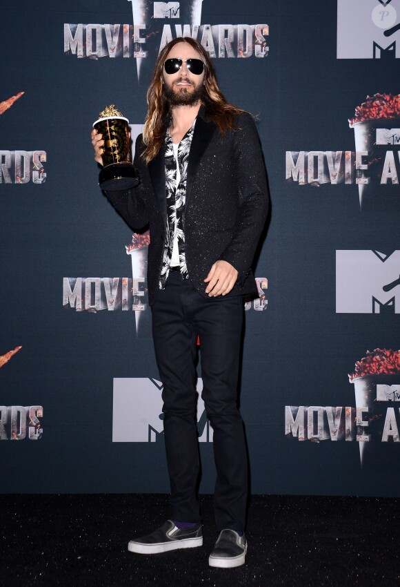 Jared Leto (meilleure transformation physique) lors de la cérémonie des MTV Awards au Nokia Theatre à Los Angeles. Le 13 avril 2014.