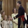 la reine Letizia d'Espagne, la reine Sofia, l'Infante Helena d'Espagne et les princesses Sofia et Leonor assistent au serment du roi Felipe VI à Madrid le 19 juin 2014