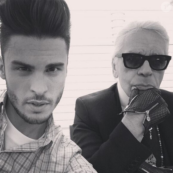Baptiste Giabiconi et Karl Lagerfeld, le 15 avril 2014.