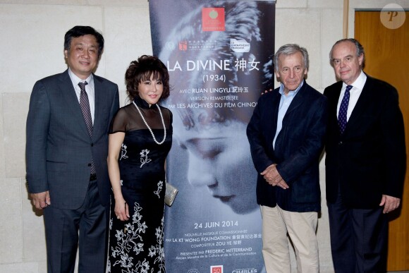 Exclusif - Zou Ye, Lady Linda Wong Davies, Constantin Costa-Gavras et Frédéric Mitterrand - Présentation de la version remasterisée du film "La Divine" à la Cinémathèque française à Paris, le 24 juin 2014.