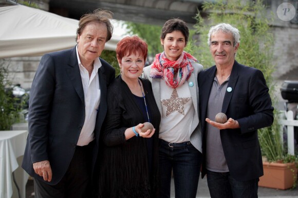 Daniel Lauclair, Fabienne Thibeault, Églantine Éméyé et Raymond Domenech, au 2e Trophée de la Pétanque Gastronomique à Paris, le 27 juin 2014.