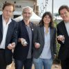 Daniel Lauclair, Raymond Domenech, Estelle Denis et Henri Sannier, au 2e Trophée de la Pétanque Gastronomique à Paris, le 27 juin 2014.
