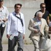 Bobby Cannavale et Martin Scorsese sur le tournage de leur nouveau projet de série pour HBO, à New York le 30 juin 2014.