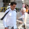 Bobby Cannavale et Martin Scorsese sur le tournage de leur nouveau projet de série pour HBO, à New York le 30 juin 2014.