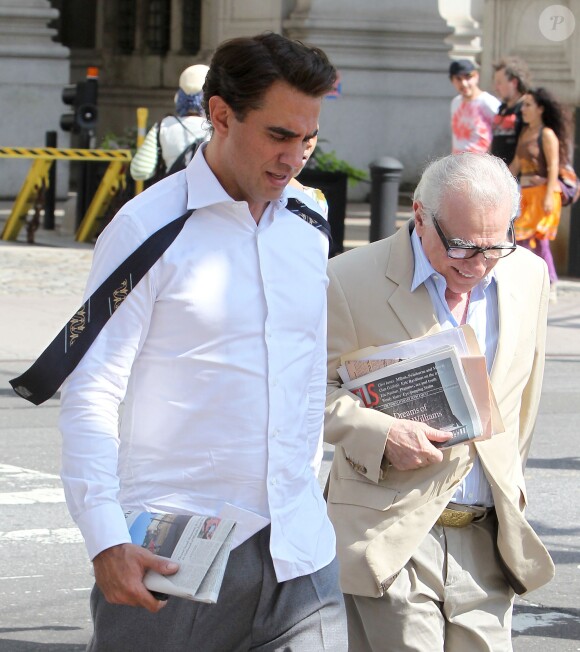 Bobby Cannavale et Martin Scorsese sur le tournage de leur nouveau projet de série pour HBO, à New York le 30 juin 2014.