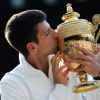 Novak Djokovic lors de sa victoire en finale de Wimbledon, face à Roger Federer, le 6 juillet 2014 à Londres