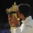  Novak Djokovic lors de sa victoire en finale de Wimbledon, face &agrave; Roger Federer, le 6 juillet 2014 &agrave; Londres 