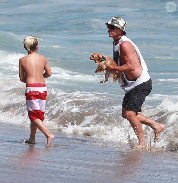 Sur une plage de Malibu, Gavin Rossdale sa sauvé in extremis Chowie, le petit chien de la famille, emporté par une vague. Le 5 juillet 2014.