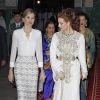 Letizia d'Espagne et Lalla Salma du Maroc, qui semble apprécier la tenue de son invitée, lors de l'iftar offert le 14 juillet 2014 au palais royal à Rabat par le roi Mohammed VI pour la visite inaugurale du roi Felipe VI d'Espagne et son épouse.