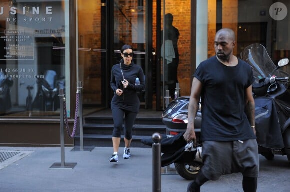 Kim Kardashian et Kanye West quittent la salle de gym 'L'Usine" à Paris le 19 mai 2014.