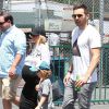 Exclusif - Christina Aguilera, très enceinte, son fiancé Matthew Rutler et son fils Max se rendent au mini golf à Studio City, le 12 juillet 2014.