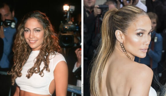 Jennifer Lopez, en 1999 (gauche) et en 2014 (droite) a conservé sa beauté 