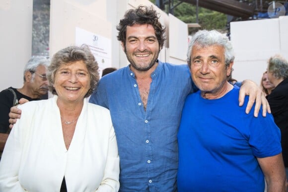 Jacqueline Franjou, Matthieu Chedid et Michel Boujenah au 30e Festival de Ramatuelle, France, le 1er août 2014.