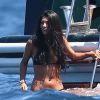 Exclusif - Anara Atanes, compagne de Samir Nasri, profite du yacht de son ami Chris Brown, en vacances à Saint-Tropez le 30 juillet 2014