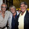 Exclusif - Pierre Rosso, Michel Leroyer et Jean-Paul Belmondo dans le restaurant Lou Balico à Nice le 20 août 2014 pour de belles retrouvailles, initiées par le cascadeur Pierre Rosso