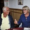 Exclusif - Jean Paul Belmondo et Michel Leroyer dans le restaurant Lou Balico à Nice le 20 août 2014 pour de belles retrouvailles, initiées par le cascadeur Pierre Rosso