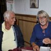 Exclusif - Jean-Paul Belmondo et Michel Leroyer dans le restaurant Lou Balico à Nice le 20 août 2014 pour de belles retrouvailles, initiées par le cascadeur Pierre Rosso
