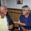 Exclusif - Jean-Paul Belmondo et Michel Leroyer dans le restaurant Lou Balico à Nice le 20 août 2014 pour de belles retrouvailles, initiées par le cascadeur Pierre Rosso
