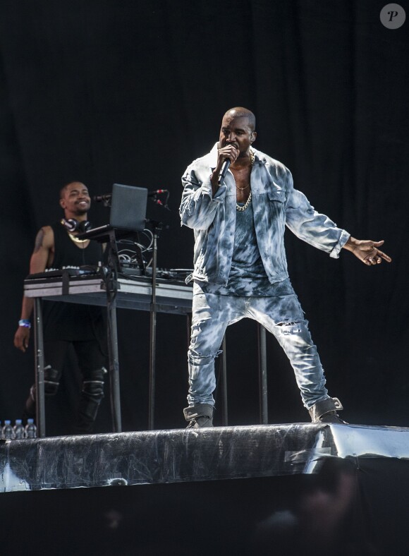 Kanye West lors du Wireless Festival à Birmingham. Le 7 juillet 2014.
 