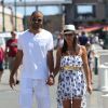 Tony Parker et sa fiancée Axelle lors de leurs vacances à Saint-Tropez, le 1er juillet 2014.