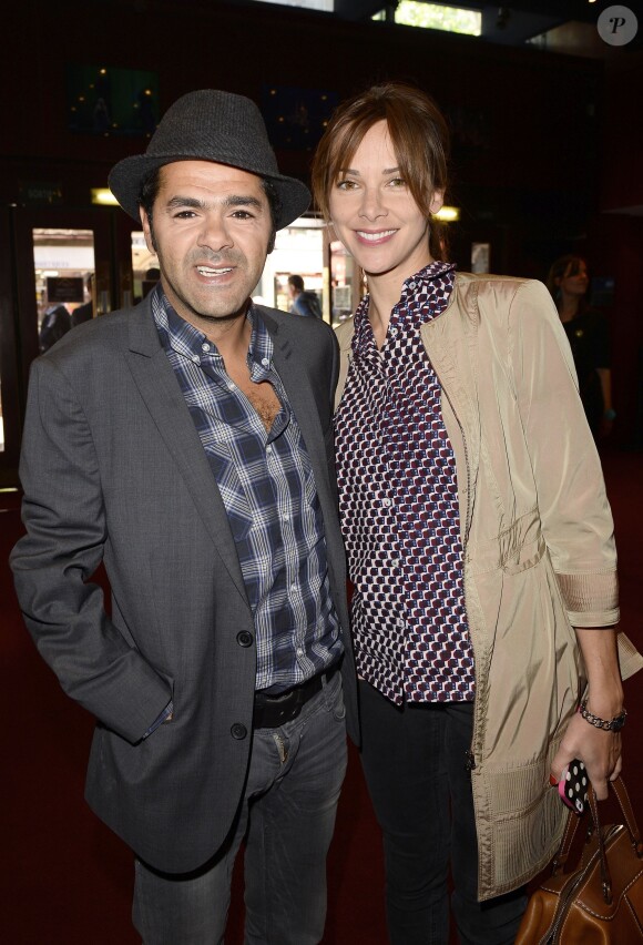 Jamel Debbouze avec sa femme Mélissa Theuriau lors de la finale du 4e Trophée d'Impro de la Fondation Culture et Diversité et de la Compagnie Déclic Théâtre, le 19 mai 2014 au Théâtre Comedia, à Paris.