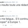 Jean-Jacques Bourdin a menacé Nicolas Canteloup sur son compte Twitter. Le 10 septembre 2014.