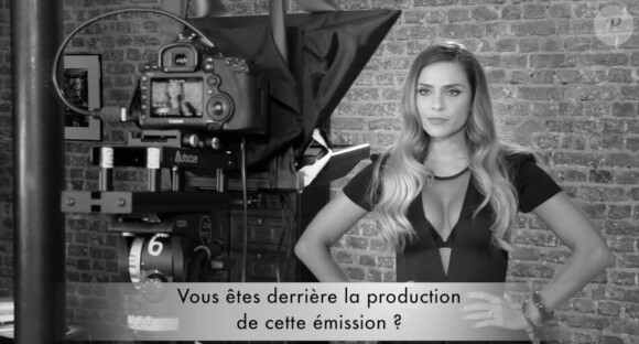 Clara Morgane, sur le tournage de Scandales vs Stars, le 9 septembre 2014 à Paris.