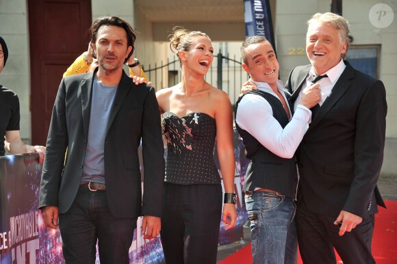 Olivier Sitruk, Lorie, Giuliano Peparini et Gilbert Rozon. Le jury de "La France a un incroyable talent" arrive au Théâtre André Malraux de Rueil-Malmaison pour le début des auditions. Le 8 septembre 2014.
