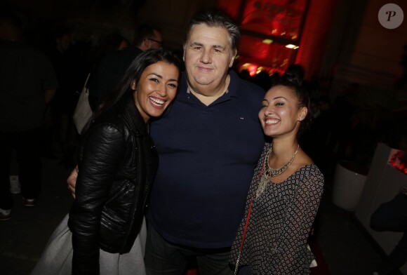 Pierre Ménès, Karima Charni et Hedia Charni - Soirée de lancement du jeu vidéo "FIFA 2015" à l'Opéra Garnier Restaurant à Paris le 22 septembre 2014.