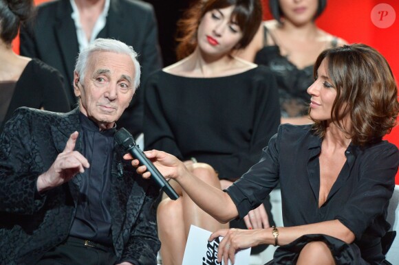Exclusif - Charles Aznavour et Virginie Guilhaume - Enregistrement de l'émission "Hier Encore" avec Charles Aznavour à l'Olympia le 20 mai 2014.