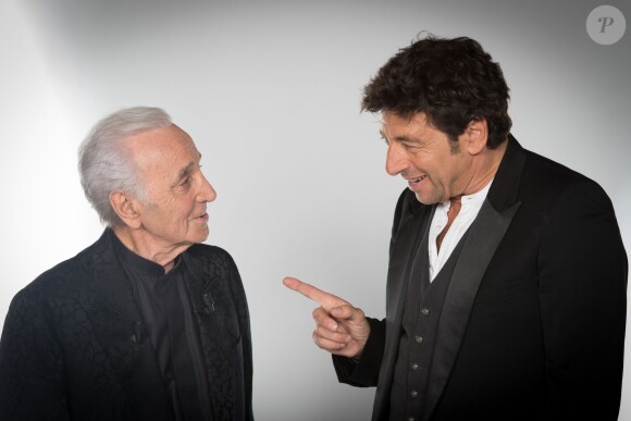 Exclusif - Charles Aznavour et Patrick Bruel - Studio de l'émission "Hier Encore" avec Charles Aznavour à l'Olympia le 20 mai 2014