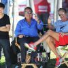 David Hasselhoff sur le plateau de tournage de Celebrity Death Pool aux côtés de Jon Lovitz et Ken Jeong à Venice Beach, le 23 septembre 2014