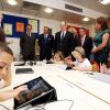 Exclusif - Le prince Albert II de Monaco visitait des classes de l'école Saint-Charles accompagné du prince Charles et de la princesse Camilla de Bourbon-Siciles, duc et duchesse de Castro, à Monaco, le 18 septembre 2014 afin d'y observer le travail des enseignants et des enfants sur des tablettes numériques et sur un tableau numérique.