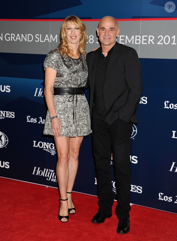 Andre Agassi et Steffi Graf lors du Longines Los Angeles Masters Charity Pro-Am au Convention Center de Los Angeles, le 27 septembre 2014