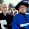Deborah Cavendish (née Mitford), duchesse douairière du Devonshire, ici en octobre 1986 avec Lady Oswald Moseley au mariage de Lulu Guinness, est décédée à 94 ans le 24 septembre 2014. Ses funérailles ont été célébrées le 2 octobre à Chatsworth. 