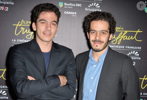 Nathanaël et Elisha Karmitz (de MK2 Agency) lors de la visite privée de l'exposition François Truffaut à la Cinémathèque de Paris, le 6 octobre 2014.